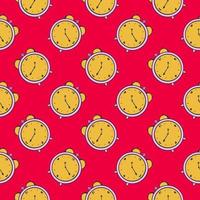 Yellow clock, seamless pattern on red background. vector