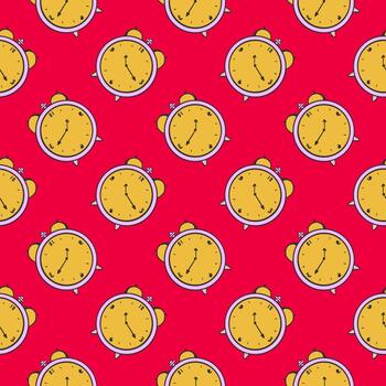 reloj amarillo, patrón sin costuras sobre fondo rojo. vector