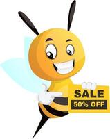 Bee showing discount, illustration, vector on white background.
