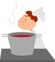 Making soup, illustration, vector on a white background.