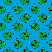 Green alien,seamless pattern on blue background. vector