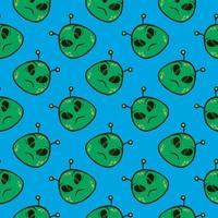 Green alien,seamless pattern on blue background. vector