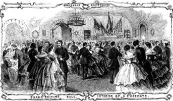 Thanksgiving Ball, Forty-eighth Regiment,  vintage engraving. vector