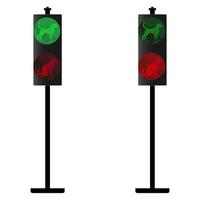 Pets toilet for dogs. Night traffic lights Set in cartoon style. Red light above green. Colorful vector illustration isolated on white background.