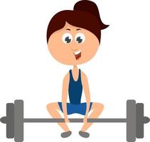 Girl lifting weights, illustration, vector on white background.