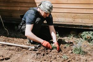 man gardening plant flower health photo