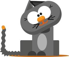 Crazy grey cat, illustration, vector on a white background.