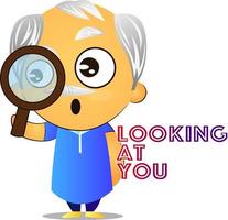 Old man looking at you, illustration, vector on white background.