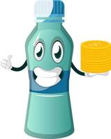 Bottle is holding coins, illustration, vector on white background.