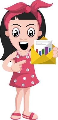 Gilr with envelope, illustration, vector on white background.