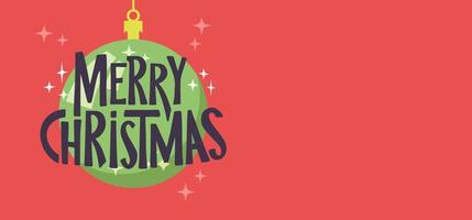 Merry Christmas horizontal banner. Flat design christmas ball. for greeting card or advertising in horizontal design with copy space. vector