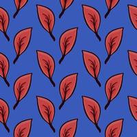Red leaf , seamless pattern on a dark blue background. vector