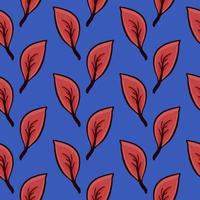 Red leaf , seamless pattern on a dark blue background. vector