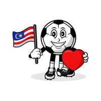 mascota dibujos animados fútbol amor malasia bandera diseño vector