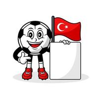 mascota, caricatura, fútbol, turquía, bandera, con, bandera vector