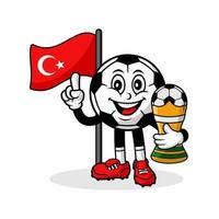 Mascot cartoon football turkey flag with trophy winner vector