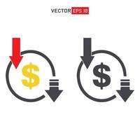 dollar inflation and devaluation icon, dollar crisis icon flat vector isolated in white background