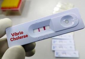 Rapid test device or cassette for Vibrio cholerae test, show positive result. photo