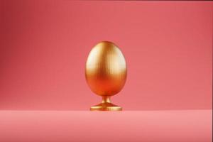 Golden egg on a pink background with a minimalistic concept. photo