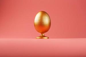 Golden egg on a pink background with a minimalistic concept. Space for text. Easter egg design templates. Stylish decor with minimal concept. photo