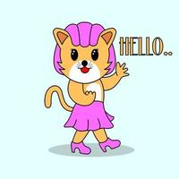 cute character, female cat at a fashion show, icon, suitable for children's books, t-shirts, displays and others