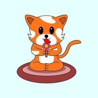 cute character, cat eating candy, icon, suitable for children's books, t-shirts, displays and others vector