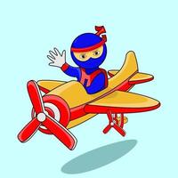 cute character, ninja is riding an airplane, suitable for children's books, flyers, business, social media feeds and others vector