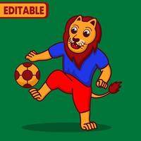 ilustración de vector de león, león jugando al fútbol,