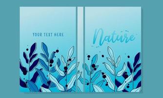 blue book cover set.Botanical floral design element for notebook, brochure, book, catalog.  Hand drawn exotic leaves decorative page background vector