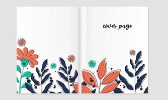 nature page cover set.Botanical floral design element for notebook planner, book, catalog,brochure. Decorative page background exotic flower, hand drawn scribble vector