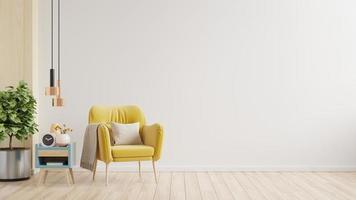 Yellow armchair on empty white wall background. 3D illustration rendering photo