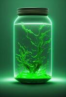 a jar full of glowing slime. Halloween, horror photo