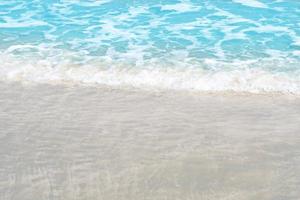 Close up Soft beautiful ocean wave on sandy beach for background photo