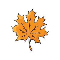 Bright autumn leaf. Cartoon style. Vector design on white. Hand drawn icon