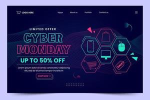 Cyber Monday landing page design template vector