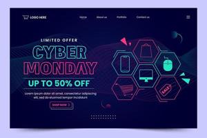 Cyber Monday landing page design template vector