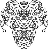 Mardi Gras Jester Mask Isolated Coloring Page vector