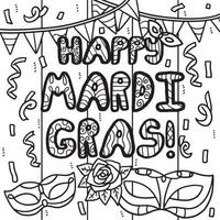 Happy Mardi Gras Coloring Page for Kids vector