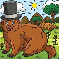 Groundhog Top Hat Colored Cartoon Illustration vector