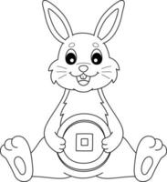 Conejo sosteniendo una moneda aislada página para colorear vector