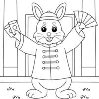 Conejo con vestido chino para colorear página vector