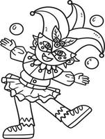 Mardi Gras Jester Boy Isolated Coloring Page vector