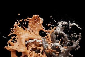 3D render, White liquids Splash, Abstract fluid background, coffee splash concept photo