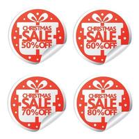 Christmas sale 50,60,70,80 percent stickers with box vector
