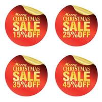 Merry Christmas sale stickers set 15, 25, 35, 45 off vector