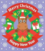 Christmas and New Year background card with horse vector
