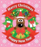 Christmas and New Year background card with deer vector