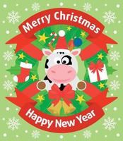 Christmas and New Year background card with cow vector