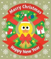 Christmas and New Year background card with duckling vector