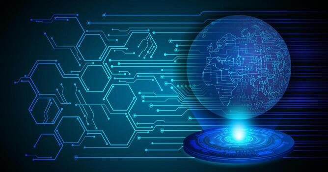 Modern Globe Holographic Projector on Technology Background vector